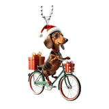 Christmas Dogs Decoration Riding Bicycle Xmas Ornament for Window Party