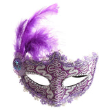 Maxbell Fancy Dress Feather Lace Eye Mask Masquerade Halloween Party Costume Purple - Aladdin Shoppers