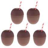 Maxbell 5 Pieces Plastic Coconut Drink Cup Straw Hawaiian Beach Luau Party Tableware