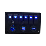 Maxbell Maxbell 6 Gang LED Car Rocker Switch Panel 2USB Socket Power Plug Charger Voltmeter