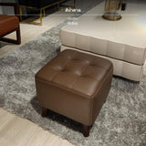 Maxbell Genuine Leather Ottoman Stool Genuine Leather Ottoman Stool, sturdy Wood Frame, Modern Square Leather Footrest, Multipurpose Shoe Bench for Living Room, Makeup, Entryway, personalized hues Available, No Assembly Needed Brown