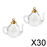 30x2Pcs Mini Teapot Empty Glass Wishing Bottle Vial Pendant Charms Craft Gold
