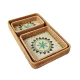 Maxbell 3Pcs Rattan Serving Tray Boho Decorative Storage Tray for Kitchen Countertop Style C