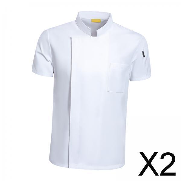 Maxbell 2xChef Coat Short Sleeve chef Jacket for Restaurant Bakery White L