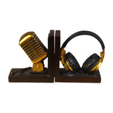 Maxbell Bookends Tabletop Unique Microphone Headset Shape for Desk Coffee Table