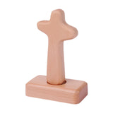 Maxbell Wood Cross Statue with Stand Collection for Catholic Church Prayer Ornaments Round Head