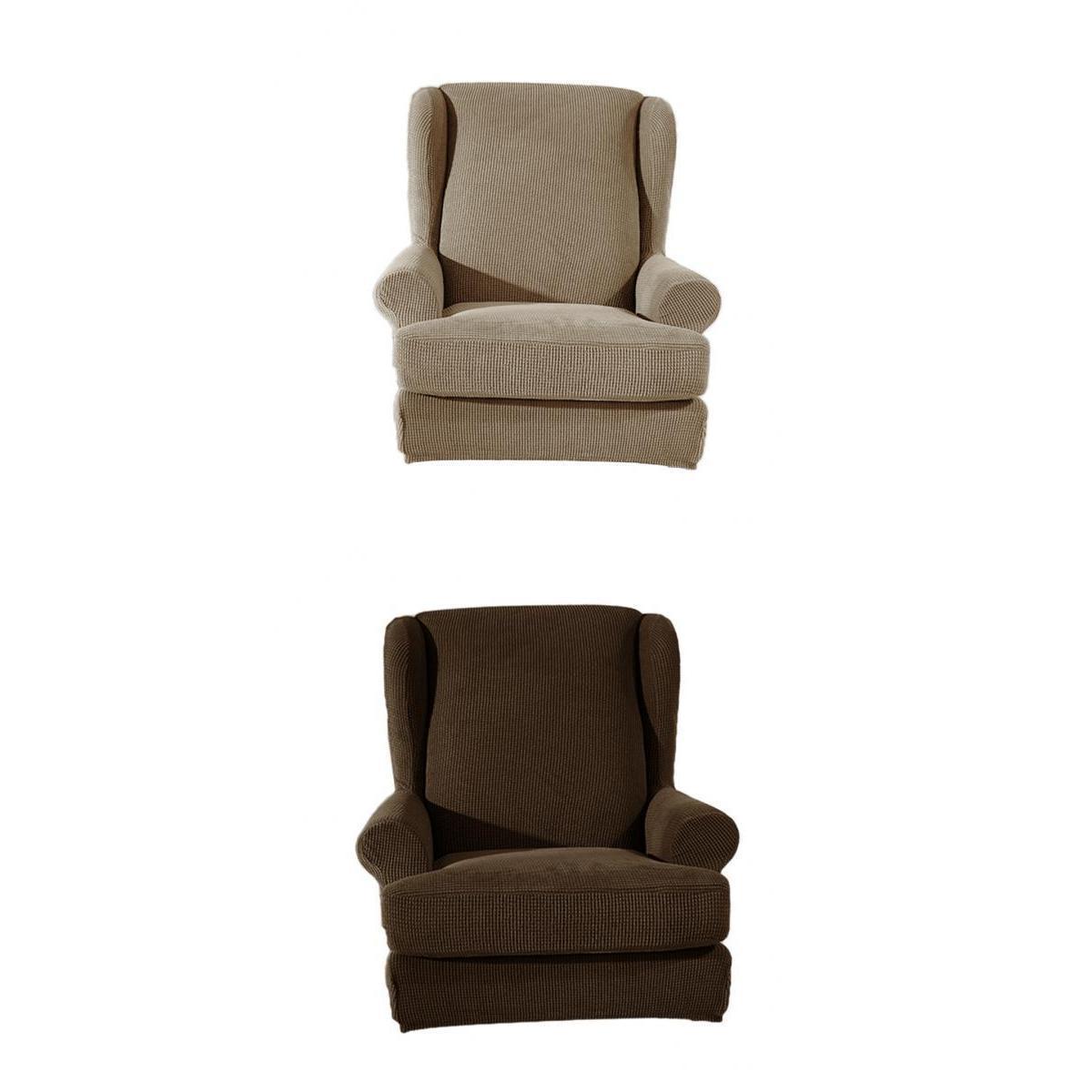 Maxbell 2 Set Stretch Wing Back Arm Chair Cover Wingback Sofa Slipcover Sand Coffee