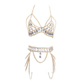 Maxbell Women Body Chain Outfit Hollow Out Bra Chain for Carnival Party Rave golden