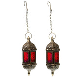 Maxbell 2x Iron Chain Hanging Glass Candlestick Candle Holder Lantern Lamp Brown
