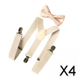 Maxbell 4xMens Suspenders with Bow Tie Y Back Braces for Formal Wear Halloween Cosplay Beige