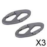 Maxbell 3x2Pcs Multifunction Outdoor Carabiner Hook Buckle Hanging Key Chain - Grey