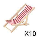Maxbell 10xWooden Lounge Chair Red White Striped 1/12 Dollhouse Miniature Furniture