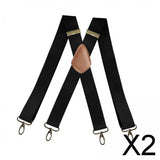 Maxbell 2xSuspenders for Men Unisex Elastic Straps Trouser 4 Clips x Shaped 3.5cm Wide black