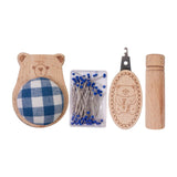 Maxbell Cute Pin Cushion with Pins Needle Threader Wood Household Compact Needlework Bear Shaped