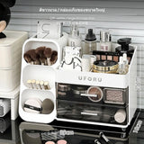 Maxbell Large Capacity Makeup Organizer, Cream Color Cosmetic Storage Box with Drawers, Desktop Vanity Organizer, Skincare Perfume Holder, Lipstick Brush Tray, Creative Plastic Storage for Dressing Table Box Off white