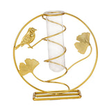 Glass Tube Vase with Iron Art Frame for Home Centerpieces Table Decorations Round