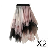 Maxbell 2xTulle Skirts for Women MIDI Long Mesh Layered Dress Elastic Waist Tutu Skirt Pink White