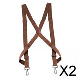 Maxbell 2xMens Womens Suspender X Shaped Elastic Straps Hook Suspenders Adjustable Brown