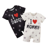 Maxbell 2Pcs i Love Mummy Daddy Breathable Summer Baby Jumpsuit Set for Home Holiday 6 to 9Month