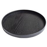Maxbell Round Wooden Plate Food Snack Serving Trays Salad Bowl Black 21cm+24cm