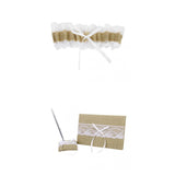Maxbell Rustic Wedding Burlap Jute Hessian Lace Guest Book Register Pen Stand Garter Set