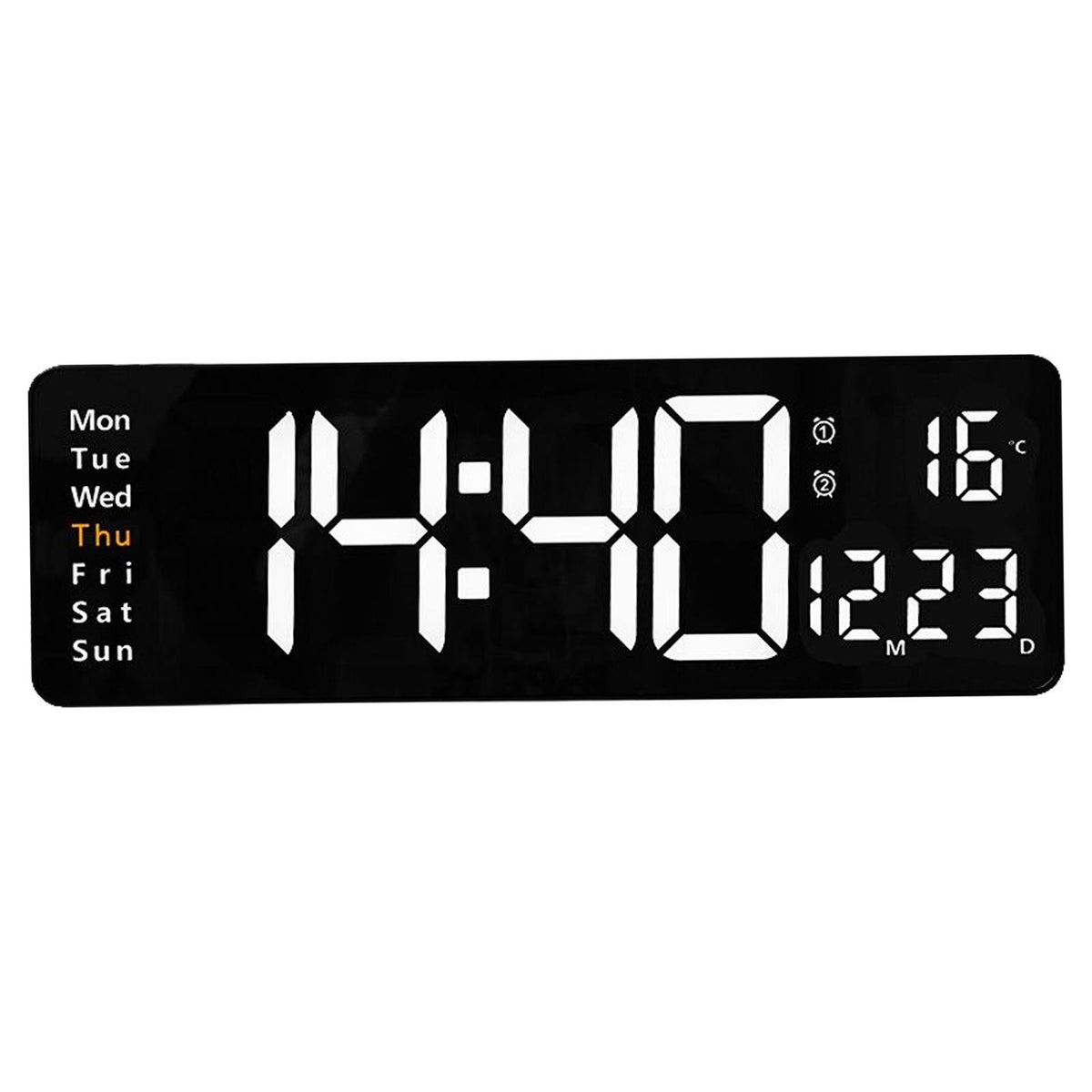 Maxbell Maxbell Large Digital Wall Clock Time Date Temperature Week Display USB for Dorm White