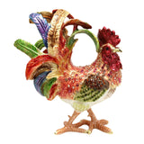 Maxbell Enameled Jewelry Box Ornate Enamel Rooster Trinket Box for Earrings Necklace Blue Red Tail