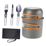 Maxbell Camping Cookware Mess Kit with Cutlery Lightweight for Hiking Folding Handle Orange Handle