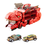 Dinosaur Transport Truck Carrier Portable Dinosaur Swallowing Truck for Kids red with 2 car