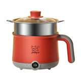 Maxbell Electric Hot Pot with Steamer Hotpot Ramen Cooker for Fried Rice Ramen Grey Red