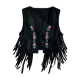 Maxbell 70S Hippie Suede Fringe Jacket Home Cowgirl Western Outfit Women Fringe Vest Black