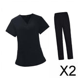 Maxbell 2xWoman Black Scrubs Set Work Uniforms Workwear for Worker Pet Groomer Durable Size L
