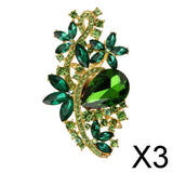 Maxbell 3xFashion Gold Bridal Rose Brooch Pin with Green Rhinestone Wedding Bouquet