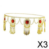 Maxbell 3xTassel Waist Chain Metal Belt Trendy Belly Chain for Props Halloween Wedding Red Gold