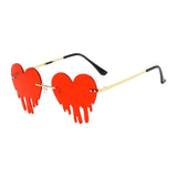 Maxbell 5xFashion Dripping Heart Sun Glasses Personality Party Eye Glasses Frameless red