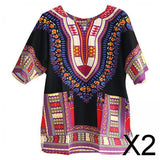 Maxbell 2xUnisex African Dashiki Shirt V Neck Short Sleeve Comfortable Summer Wear One Size  Black