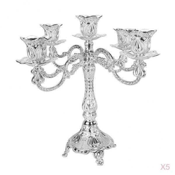 Maxbell 5xVintage Candle Holder Candlestick CandelabraTop Stand Silver - 5 Head