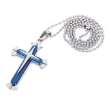 Maxbell Goth 3-layer Stainless Steel Silver Blue Cross Crucifix Pendant Dangle Necklace w/ Chain Christian Unisex