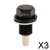 Maxbell 3xM12X1.25 Anodized Magnetic Engine Oil Pan Drain Bolt Plug for    Black