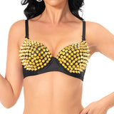 Maxbell Maxbell Rivet Corset Handmade Underwear Luxury Push up Bra for Club Women Girls Show L black gold