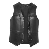 Maxbell Waistcoat Utility Jacket Punk Mens PU Leather Vest for Sports Fishing Winter 3XL Black