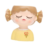 Maxbell Girl Flower Pot Decors Indoor Plants Resin Statue for Office Kitchen Desktop Yellow Clothes