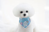 Maxbell Maxbell Blue Floral Pattern Dog Collar Lace Bownot Stretchable Puppy Saliva Towel-S