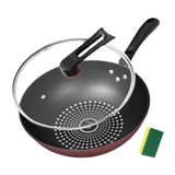 Maxbell Skillet with Lid Induction Cooktop Stir Fry Kitchen Flat Bottom Stir Fry Wok