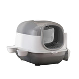 Maxbell Maxbell Hooded Cat Litter Box with Cat Bowls Portable Anti Splashing Pet Litter Tray Gray