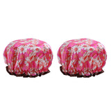 Maxbell 2 Pieces Waterproof Reusable Shower Cap Bath Hat for Women Lady Red