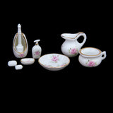 Maxbell Dollhouse Bathroom Accessory Set Floral Ceramic 8PCS -Pastel Rose