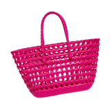 Maxbell Womens Woven Tote Bag Lightweight Summer Beach Handbag for Vacation Shopping Dark Pink