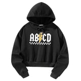 Maxbell Womens Crop Hoodie Clothing Simple Loose Fit Letter Printed Sportswear Black XL