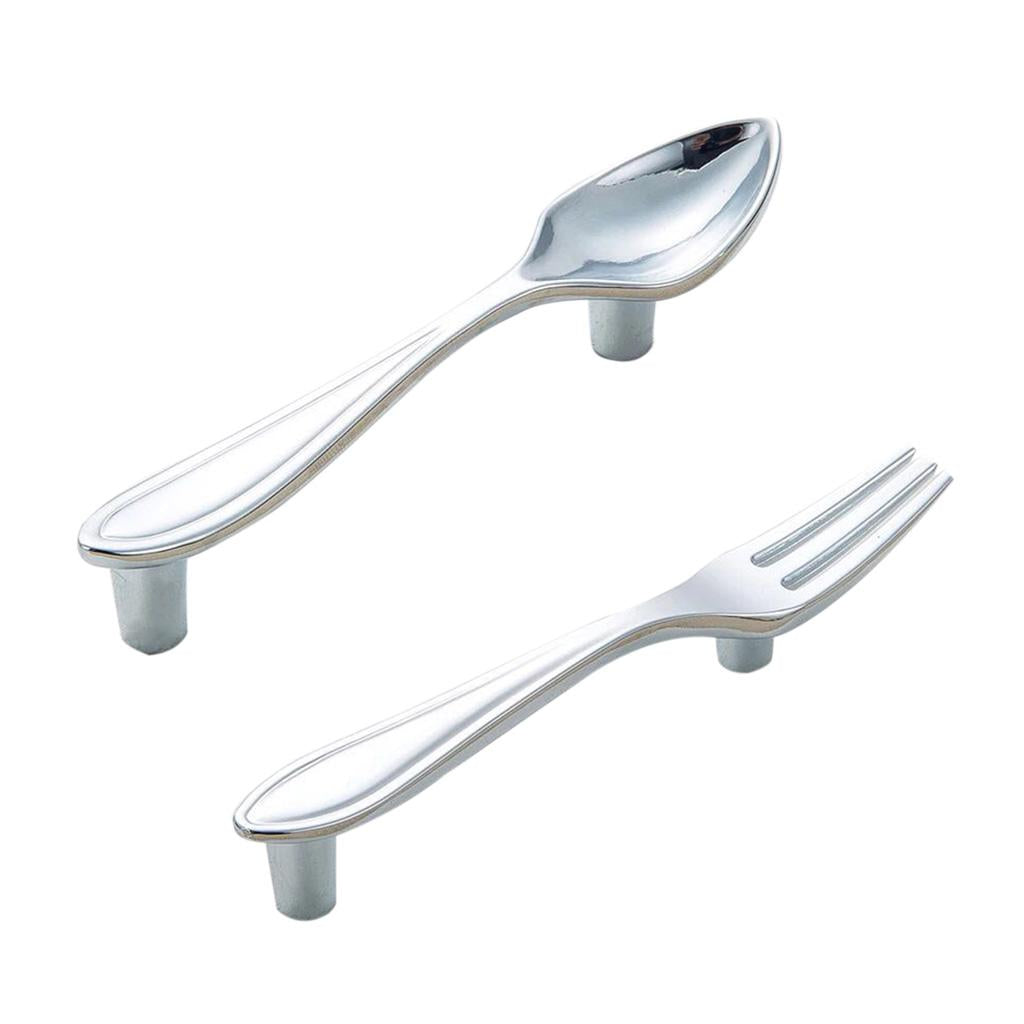 Maxbell 2pcs Creative Spoon Shaped Pull Handle Kitchen Cabinet Cupboard Knob Chrome
